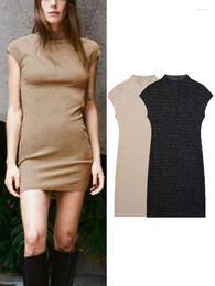 Casual Dresses Women Fashion Stretch Knit Mini Dress Vintage Round Neck Sleeveless Female Autumn Slim Knitted 2 Colors