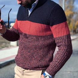 Мужские свитера, классический мужской свитер, джемпер, топы с v-образным вырезом на молнии, повседневный вязаный модный вязаный топ контрастного цвета для мужчин
