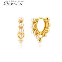 Stud ANDYWEN 925 Sterling Silver Pearl Hoops Piercing Round Small Circle Earring 2021 Rock Punk Luxury Pendiente Piercing Jewellery YQ231211