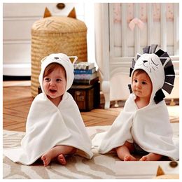 Towels Robes Baby Bath Towel 100% Cotton Hooded Babe One Piece Solid Lion Kids Blanket Infant Stuff Cat Elephant Rabbit Shark 5 Styles Dhr5S