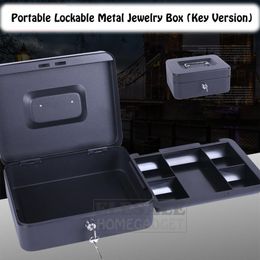 High Quality 6-8-10 Portable Jewelry Safe Box Cash Storage Box With 2 Keys And Tray Lockable Security Safe Box Durable Steel271R