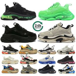 2024 designer casual shoes par high quality triple s men women platform sneakers clear sole black white grey red pink blue Royal Neon Green mens trainers