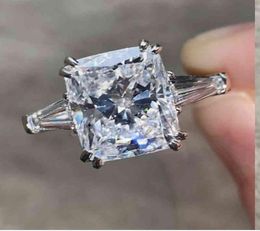 Original 925 Sterling Silver Cushion cut Simulated Diamond Wedding Engagement Cocktail Rings for Women Fine Jewellery gift8220067