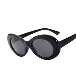 Vintage Oval Round Sunglasses Women Brand Designer Eyewear Female Male Black White Mirror Kurt Cobain Glasses294Y