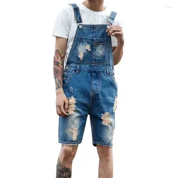 Men's Jeans Denim Suspenders Shorts Summer One-Piece Overalls Five-point Slim