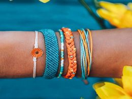5 Pieces Wild Fashion INS Wax Line Handmade Bracelet Woven Daisy Blue and Yellow Mixed Color Rope Chain Wholesale Gift14224875