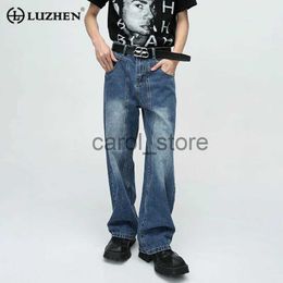 Men's Pants LUZHEN Men Casual Elegant Jeans Fashion Korean Style Line Spliced Design Straight Wide Leg Denim Pants Trendy Street Wear 9ce7ae J231208