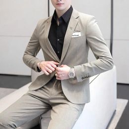 Men's Suits 2023 5-color Korean Version Slim (suit Trousers) Back Suit Two-piece Set Polyester Smart Casual Wedding Blaze