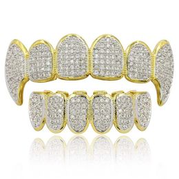 Hip Hop Jewellery Mens Grills 18K Gold Plated All Iced Out Diamond Grillz Teeth Bling Shiny Rock Punk Rapper2497