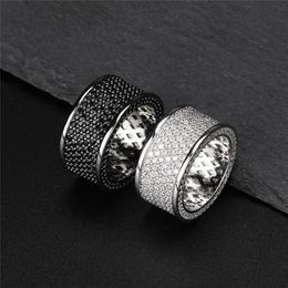 18K White Gold Iced Out White Black CZ Zircon Ring Mens Hip Hop Wedding Ring Full Diamond Rapper Jewellery Gifts for Men Whole290m