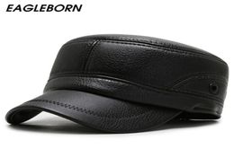 Winter Hat Men Military Cap Dad Faux Leather Caps Thicken PU Gorras Cadet Hats For Fashion Gift Wide Brim53671054947557