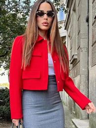 Women's Jackets Aonibeier Y2K Red Office Lady Suit Jacket 2023 Autumn Long Sleeve Buttons Loose Coat Women Blazers Female Crop Top