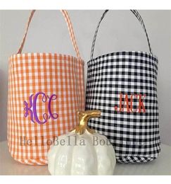 10pcs Gingham Halloween Buckets Monogrammed Black Candy Bucket Fall Basket Personalised Halloween Gingham Trick or Treat Totes32694877075
