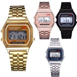 Wristwatches 2022 Women Men Watch Gold Silver Vintage LED Digital Sports Military Electronic Present Gift Male Promotion257d