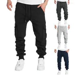 Men's Pants 2023 Winter Fleece Solid Color Micro Elastic Casual Overalls Multi-pocket Belt Free Plus Size Movement