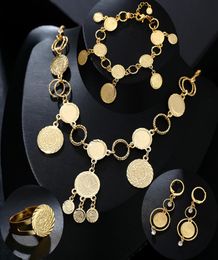 New arrival Bride Muslim Coin Necklace Earring Ring Bracelet Set Gold Colour Middle East Arab Wedding Jewellery gift7157954