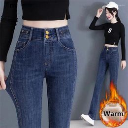 Women's Jeans Women Slim High Waist Plush Velvet Lined Jean Casual Straight Kot Pantolon Stretch Vaqueros Winter Thicken Warm Flare Denim