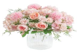 Artificial Flowers Fake Peony Silk Hydrangea Bouquet Decor Plastic Carnations Realistic Flower Arrangements Wedding Decoration3747503