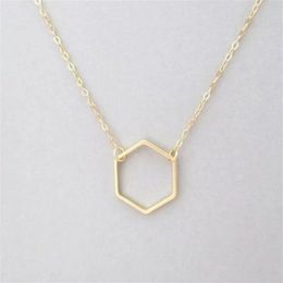 1 Simple Hollow Line Hexagon charm pendant necklace Cut Out Open Polygon lucky Geometric quadrilateral woman mother men's fam190i