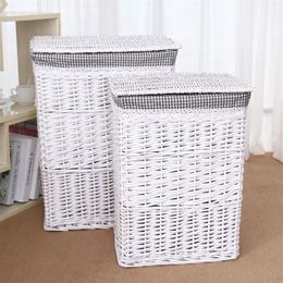 Natural Wicker Dirty Clothes Storage Basket Mesh Laundry Storage Bucket With Lid Large Capacity Household Organizer rattan woven T241E