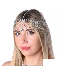 Hair Clips Barrettes Bling Crystal Hairband Adjustable Clip Pin Chain For Bride Wedding Fl Rhinestone Barrette Hairgrip Headband A Dhm91