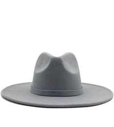 Wide Brim Fedora Hat For Women Solid Colour Wool Felt Hat For Men Autumn Winter Panama Gamble Grey Jazz Cap8002785