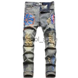 Men's Pants Fashion stylish streetwear high street jeans motorcycle riding ripped printed mens slim jeans J231208