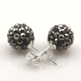 10mm Hematite Disco Balls Rhinestone Earring Studs For Valentine Holiday 20 Pairs Whole 282K