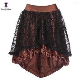 Skirts Plus Size Brown/Black Women's Victorian Asymmetrical Gothic Steampunk Corset Skirt With Back Zip 937#