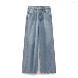 Women's Jeans Women Fashion Denim Straight Pant Casual Trousers Solid Color Washed Korean Style Wide Leg Simple Versatile