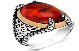 925 Sterling Silver Ring For Man Real Pure Turquoise Agate Ruby Polish Amber Stones Handmade Turkish Jewelry9030612