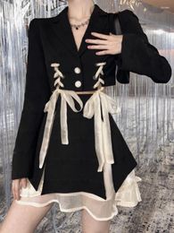 Work Dresses French Chic Elegant 2 Piece Sets Women Outfit Patchwork Vintage Bow Skirt Suit Female Korean Fashion Designer Casual Set 2023