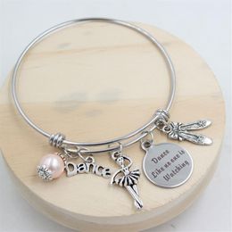 Whole New Arrival Ballet Shoes Dance Ballerina Charm Bracelet Stainless Steel Wire Bangle Bracelet Gift Bijoux3118