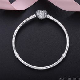 925 Silver Plated Cubic Zircon Heart Charm Bracelets Fit European Bead Statement Jewelry Bangle for Women Men Christmas Gift2534