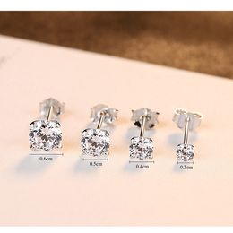 New Four Claw 3mm 4mm 5mm 6mm Zircon Stud Earrings Jewellery Fashion Women Brand S925 Silver Mini Earrings for Women Wedding Party Valentine's Day Mother's Day Gift SPC