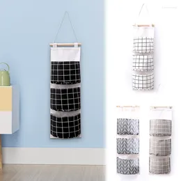 Storage Bags 3 Pockets Wall Mounted Bag Cotton Linen Blend Closet Organizer Door Sundries Clothes Hanging Home Decor