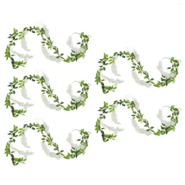 Decorative Flowers 5PCS Artificial Fake Wisteria Vine Rattan Hanging Garland Silk String Home Party Wedding Decor White