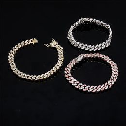 Women's CZ Miami Cuban Link Bracelet Diamonds Bracelet 8mm Bling Bracelets with Locked Clasp Cubic Zircon Bracelets 7inch 8in244Z