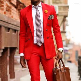 Men's Suits Arrival Red Casual Prom For Mens With Double Breasted 2 Piece African Boyfriend Wedding Tuxedo Set Jacket Pants