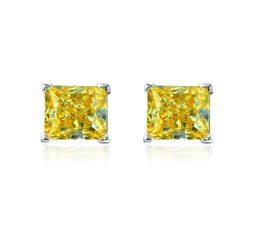 Princess Cut 6mm Topaz Stud Earring 100 Real 925 sterling silver Promise Wedding Earrings for Women Bridal Gemstones Jewelry1812686