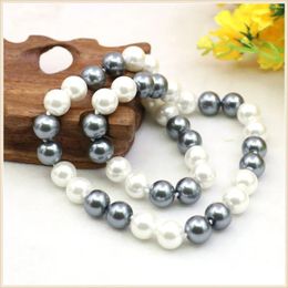 Chains 8 10 12mm Double Grey White Round Shell Pearl Necklace Fashion Jewellery Making Design Beads Neckwear Hand Made Women DIY Ornament