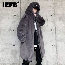 Men's Fur Faux Fur IEFB Winter Men's Woolen Long Coat Fahion Cotton Hooded Wool Warm Clothing d Color Personality Overcoat Man 9C2338 231211