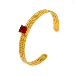 Bangle Stainless Steel Gold Plated Adjustable Cuff Bracelets For Women Zircon Twisted Rope Pattern Bracelet Jewellery Accessories