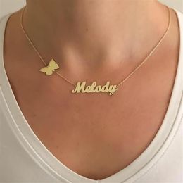 Personalised Custom Name Necklaces For Women Nameplate Jewellery stainless steel long necklace butterfly cross heart crown pendant C300M