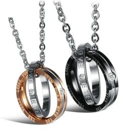 New Fashion Couple Pendant Necklace With Diamond Stainless Steel Round Charm Necklaces Women Men Love Necklace Jewelry Gift263W