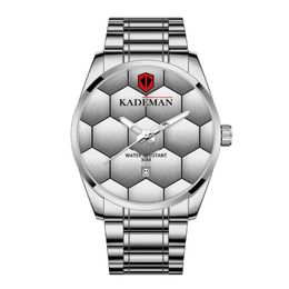 KADEMAN Brand High Definition Luminous Mens Watch Football Texture Quartz Calendar Watches Leisure Simple Stainless Steel Masculin345E