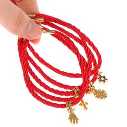 Charm Bracelets Jesus Religion Cross Pendant Bracelet Couple Red Cord String Wax Rope Paired For Women Men284V