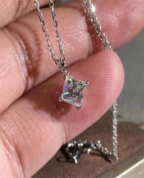 Simple Fashion Jewellery Solitaire Diamond Pendant 925 Sterling Silver Princess Cut White Topaz CZ Diamond Gemstones Women Clavicle 8891348