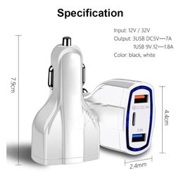 35W 7A 3 Ports Car Charger Type C And USB Charger QC 3.0 With Qualcomm Quick Charge 3.0 Technology For Mobile Phone GPS Power 12 LL