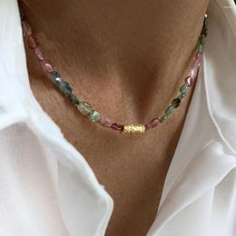 Choker Personality Colourful Natural Tourmaline Necklace For Women Trendy Stainless Steel Plated Gold Christmas Gift